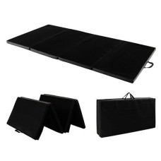 6 x 2 FT Tri-Fold Gym Mat with Handles and Removable Zippered Cover-Black - Color: Black