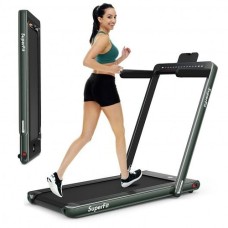 2-in-1 Electric Motorized Health and Fitness Folding Treadmill with Dual Display and Speaker-Green - Color: Green - Size: 2-2.75 HP