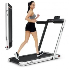 2-in-1 Electric Motorized Health and Fitness Folding Treadmill with Dual Display and Speaker-White - Color: White - Size: 2-2.75 HP